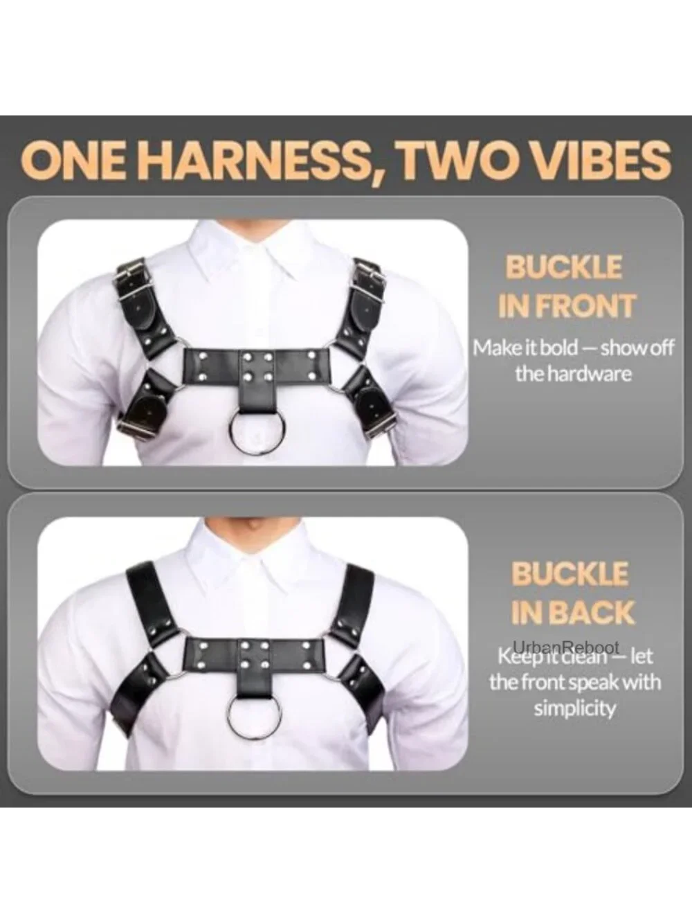 Mens PU Leather Chest Harness Adjustable Shoulder Belt Fashion Styling Harness